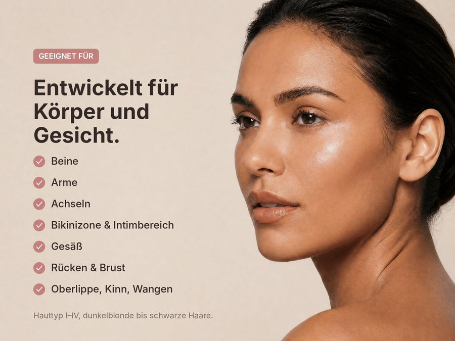 Körperzonen für die IPL-Anwendung: Beine, Achseln, Bikinizone, Gesicht